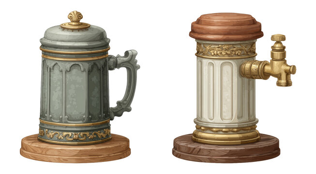 Vintage Beer Stein and Dispenser on Transparent Background