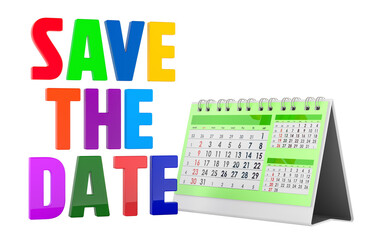 Save the Date concept with desk calendar. 3D rendering