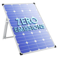 Zero Emissions concept with solar panel. 3D rendering