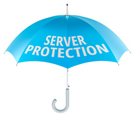 Server Protection concept with umbrella. 3D rendering