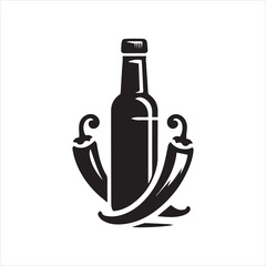 Bold Black Bottle and Chili Peppers Logo Design for Spicy Beverages.