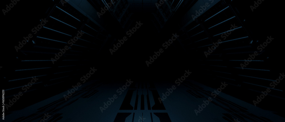 Canvas Prints futuristic blue corridor with hexagonal shapes and glowing lights