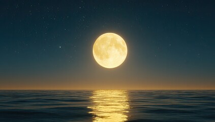 Full moon over calm ocean at night (2)