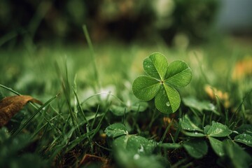 Close-up of a four-leaf clover in grass (4)
