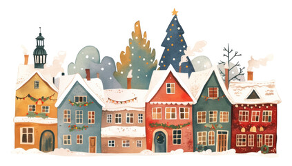Obraz premium PNG Christmas five houses christmas illustration decorations.
