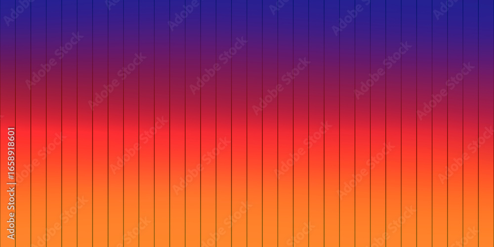 Poster vertical gradient bars fading from blue to purple to red to orange in a repeating pattern design