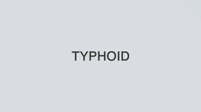 Typhoid concept word hand holding stethoscope on white background for infection monitoring, diagnosis, treatment, prevention, wellness, and bacterial disease awareness