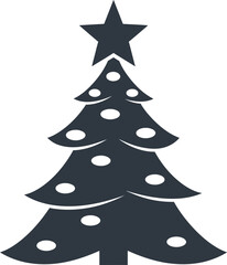 Simple black silhouette of a festive Christmas tree adorned with a star and decorative lights.
