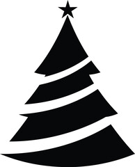 Simple black and white silhouette of a Christmas tree with a star on top, perfect for holiday designs.