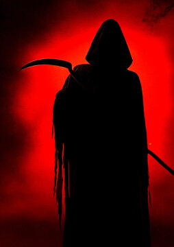  Grim Reaper with Scythe in Red Moonlight
