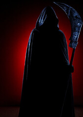  Grim Reaper with Scythe in Red Moonlight