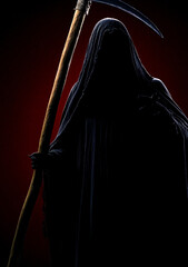  Grim Reaper with Scythe in Red Moonlight