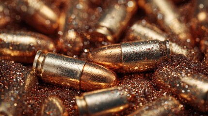Golden bullets nestled in a bed of glitter
