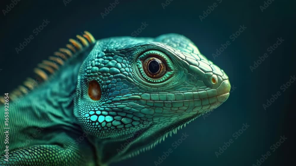 Poster a detailed of a gecko looking into the camera with an intense expression.