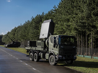 MMR radar system mounted on military truck for surveillance and detection operations