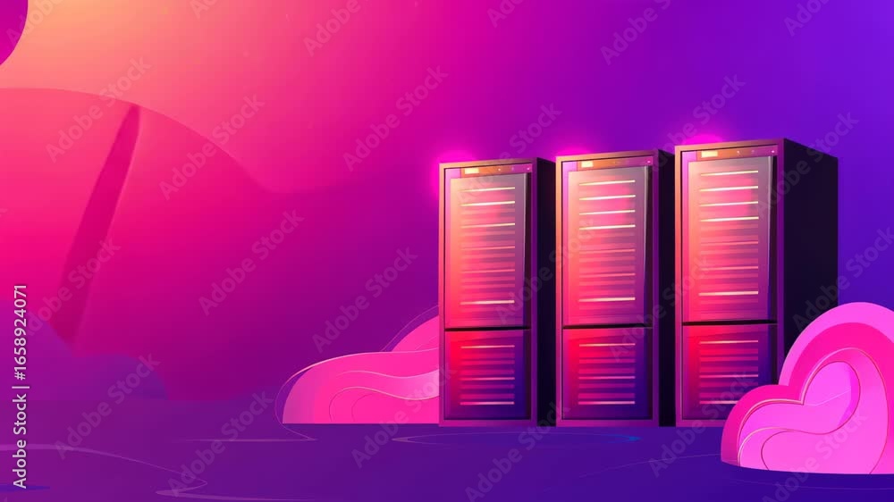Poster server rack data center cloud illustration: a visually striking illustration showcases three server 