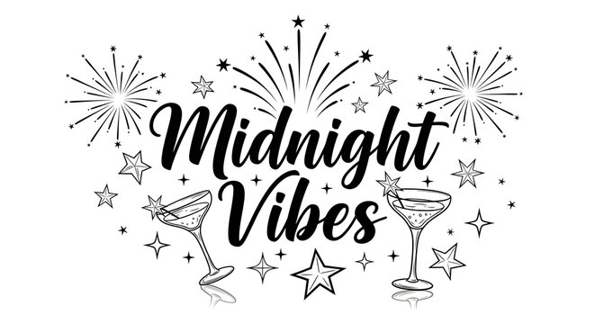 Elegant midnight vibes design with celebratory elements and stylish typography