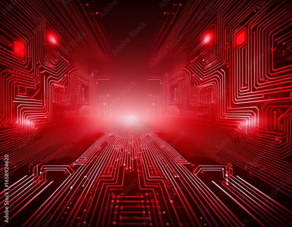 Poster abstract digital background with red circuit board design representing technology innovation for fut