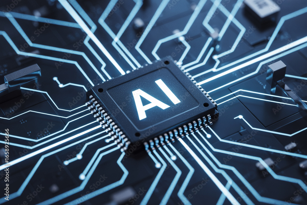 Aufkleber ai artificial intelligence chip processor circuit board technology future concept design graphic ima