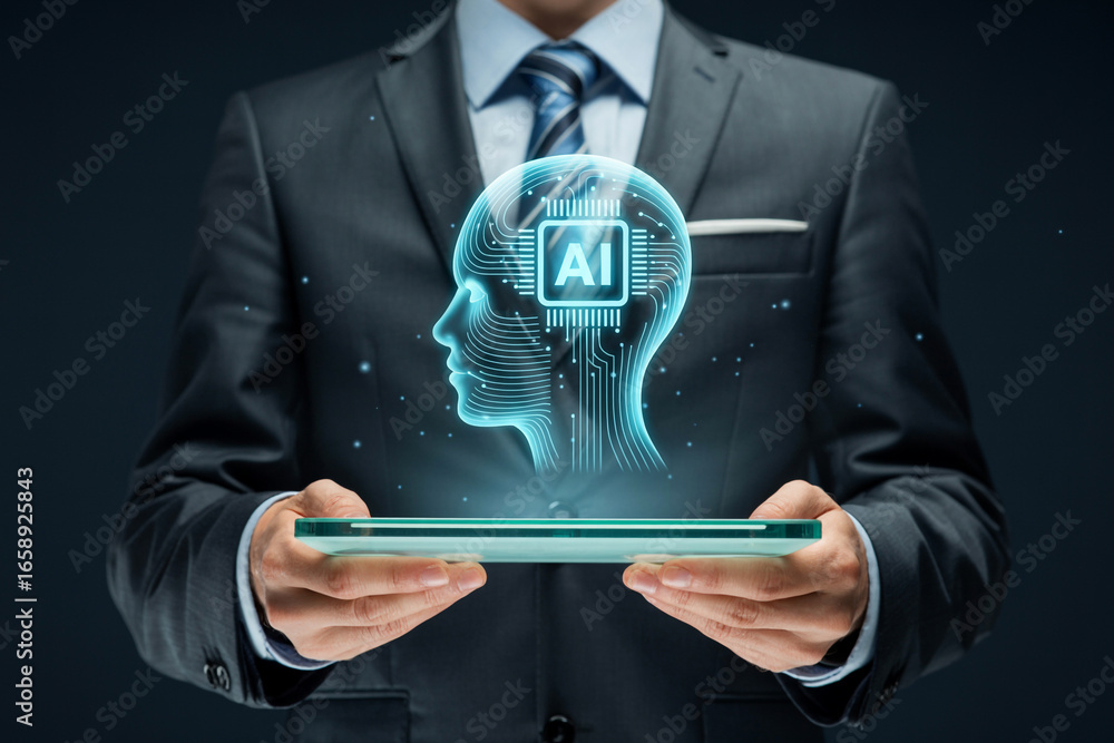 Poster artificial intelligence ai technology concept for business innovation and digital transformation fut
