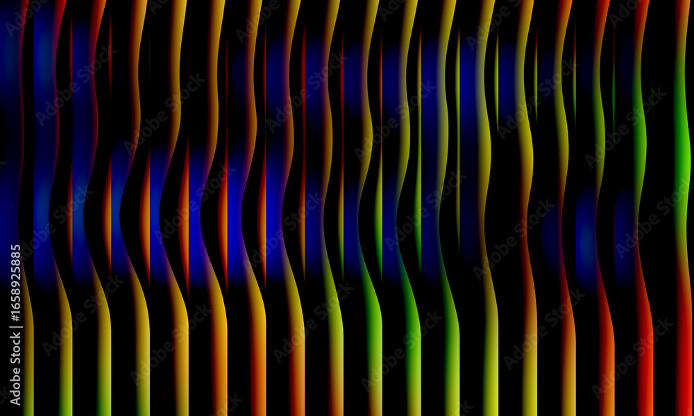 Poster abstract colorful vertical lines creating a wavy pattern on a dark background
