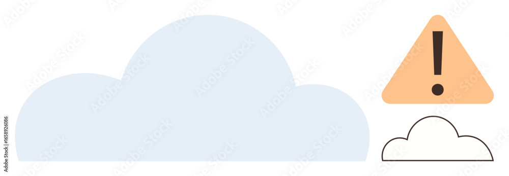 Poster large cloud shape with an orange exclamation warning triangle and smaller cloud outline. ideal for d