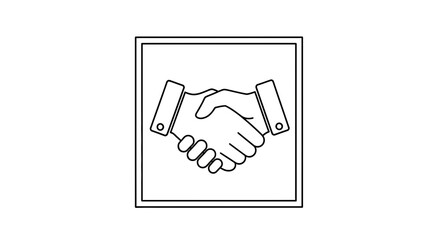 Illustrative handshake within a square frame symbolizing partnership and agreement design concept