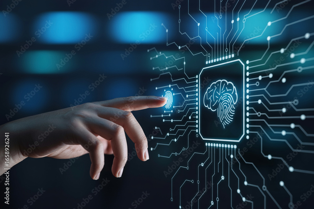 Poster artificial intelligence ai brain technology digital transformation concept of future tech