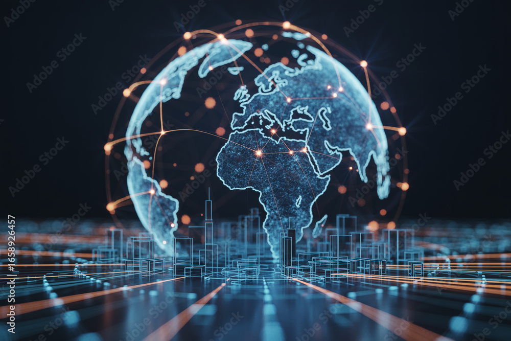 Poster global network technology concept digital world connection internet communication worldwide data 100