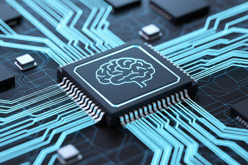 Artificial intelligence ai chip processor technology neural network machine learning concept design 100