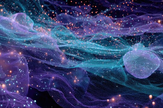 Abstract digital art of swirling, luminous shapes - Powered by Adobe