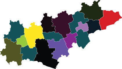 Colorful administrative district map vector illustration with separated regions and boundaries