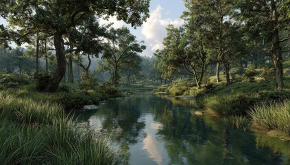 Obraz premium Tranquil forest stream scene