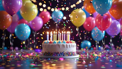 Celebrate milestones with this festive cake and colorful balloons for birthdays and special occasions now