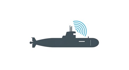 Obraz premium Submarine Sonar Technology: Modern Military Vessel Icon, Flat Design, Blue and Gray