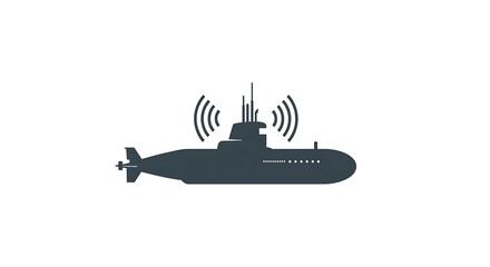 Submarine Icon:  Modern, Sleek, Dark Gray Silhouette, Transmitting Signal, Technology Concept.