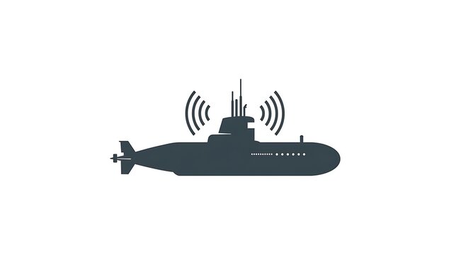 Submarine Icon:  Modern, Sleek, Dark Gray Silhouette, Transmitting Signal, Technology Concept.