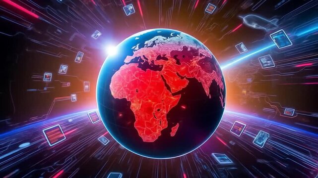 Cyber warfare attacks on the internet, global computing security, and protection from hacking. 4k video