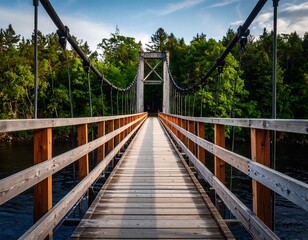 Obraz premium Wooden suspension bridge over a river