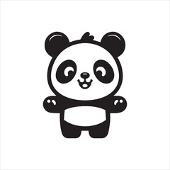 Obraz premium Cheerful Cartoon Panda Bear Illustration in Black and White.
