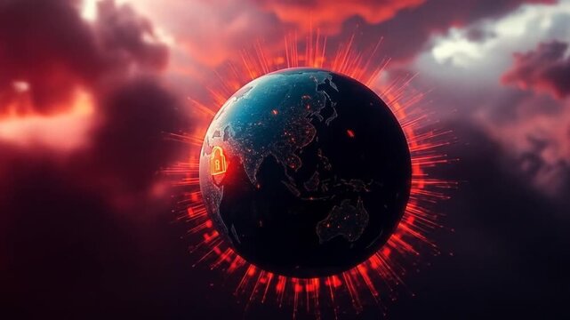 Cyber warfare attacks on the internet, global computing security, and protection from hacking. 4k video