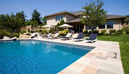 Fototapeta premium Luxurious pool house with patio