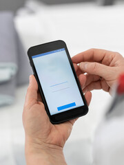 Healthcare professional using smartphone application for medical management and patient care