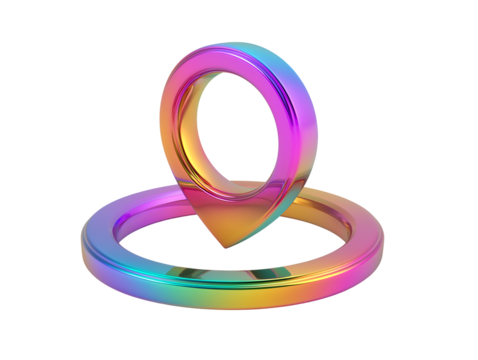 Abstract Holographic Location Pin & Ring 3D Render, iridescent, vibrant colors, 