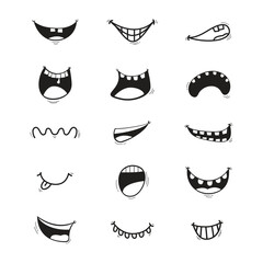 Hand Drawn Cartoon Mouth Set Vector Design.