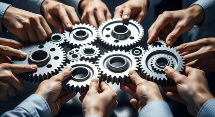 Teamwork makes the dream work connecting gears for business success and collaboration