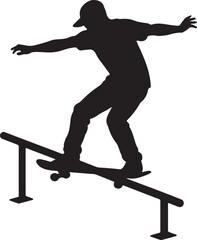 Naklejka premium Black silhouette of a skateboarder performing a trick on a grind rail skateboarding