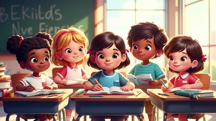 Kids Classroom Smiling Students. - Powered by Adobe