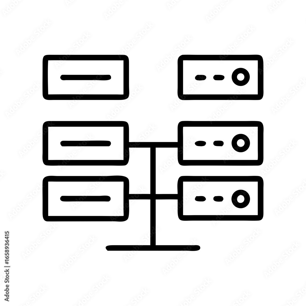 Aufkleber data flow icon representing server racks and network connections