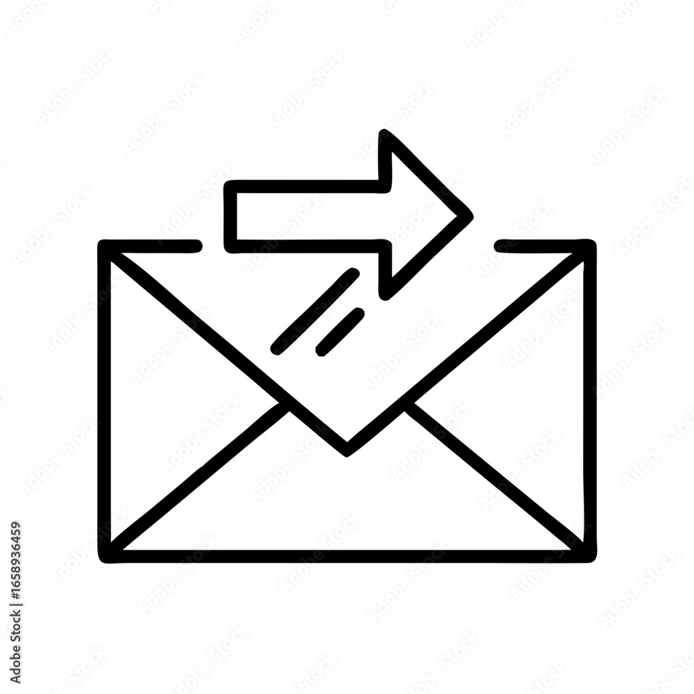 Aufkleber email icon with arrow indicating data flow and communication concept